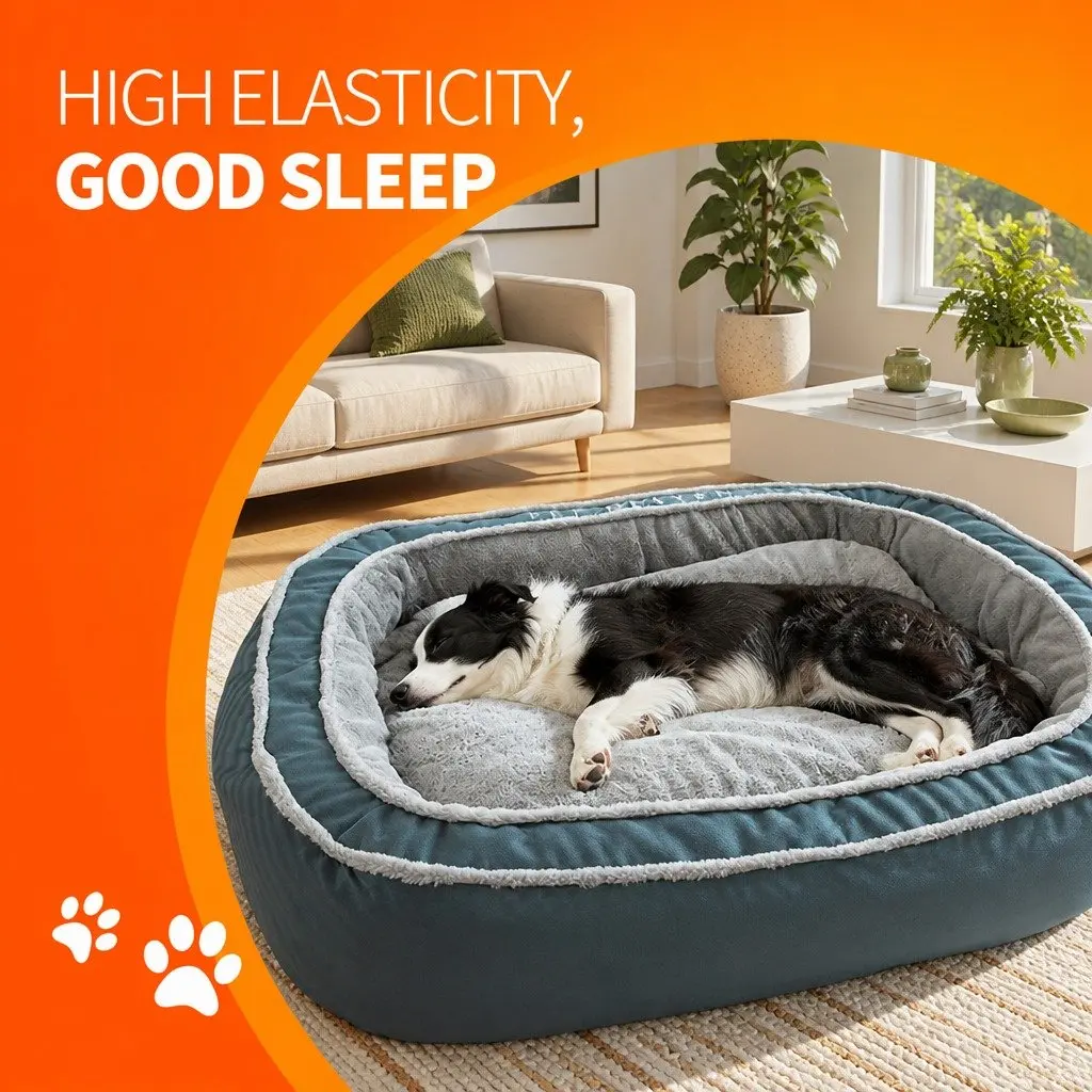 Oval Pet Bed Deep Sleep for Dogs 75x60x19cm Blue