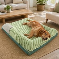Comfortable Green Striped Dog Bed: Soft and Easy to Clean
