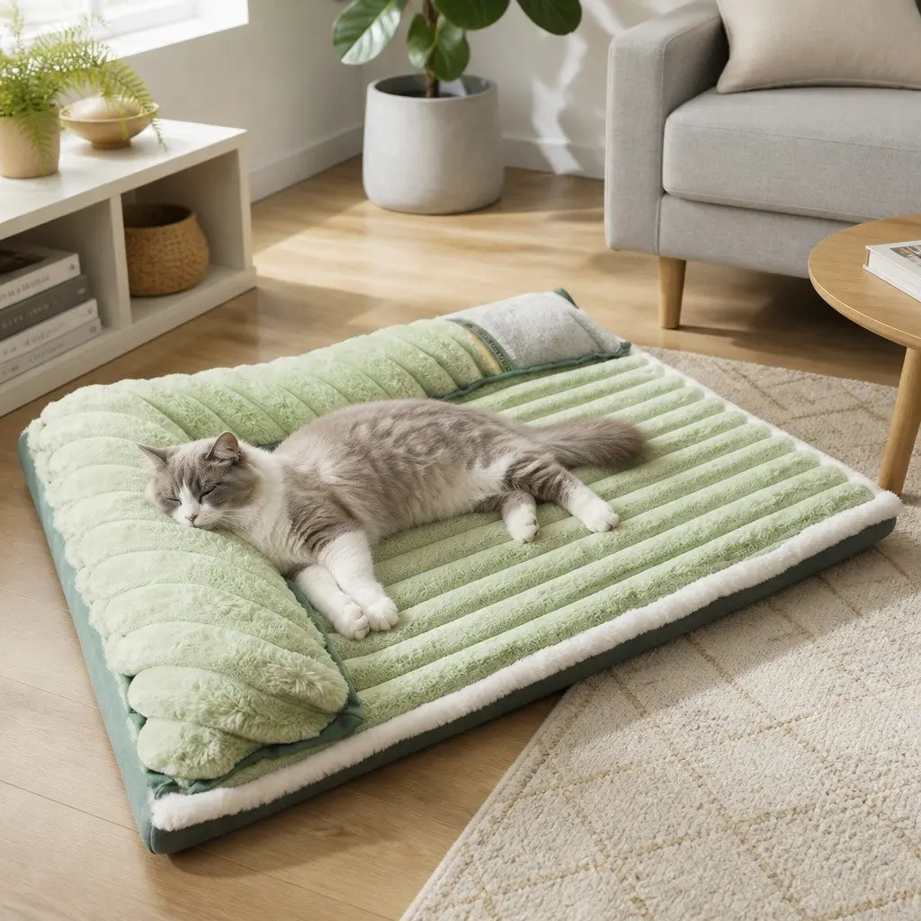 Dog Bed Velvet Detachable Washable Reversible 60x45x12.5cm Green