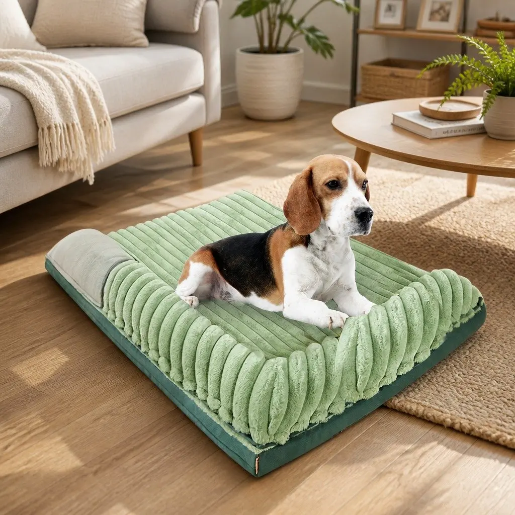 Dog Bed Velvet Detachable Washable Reversible 60x45x12.5cm Green