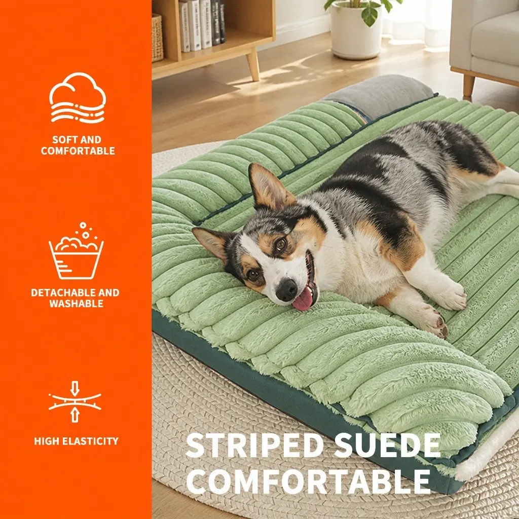 Dog Bed Velvet Detachable Washable Reversible 60x45x12.5cm Green
