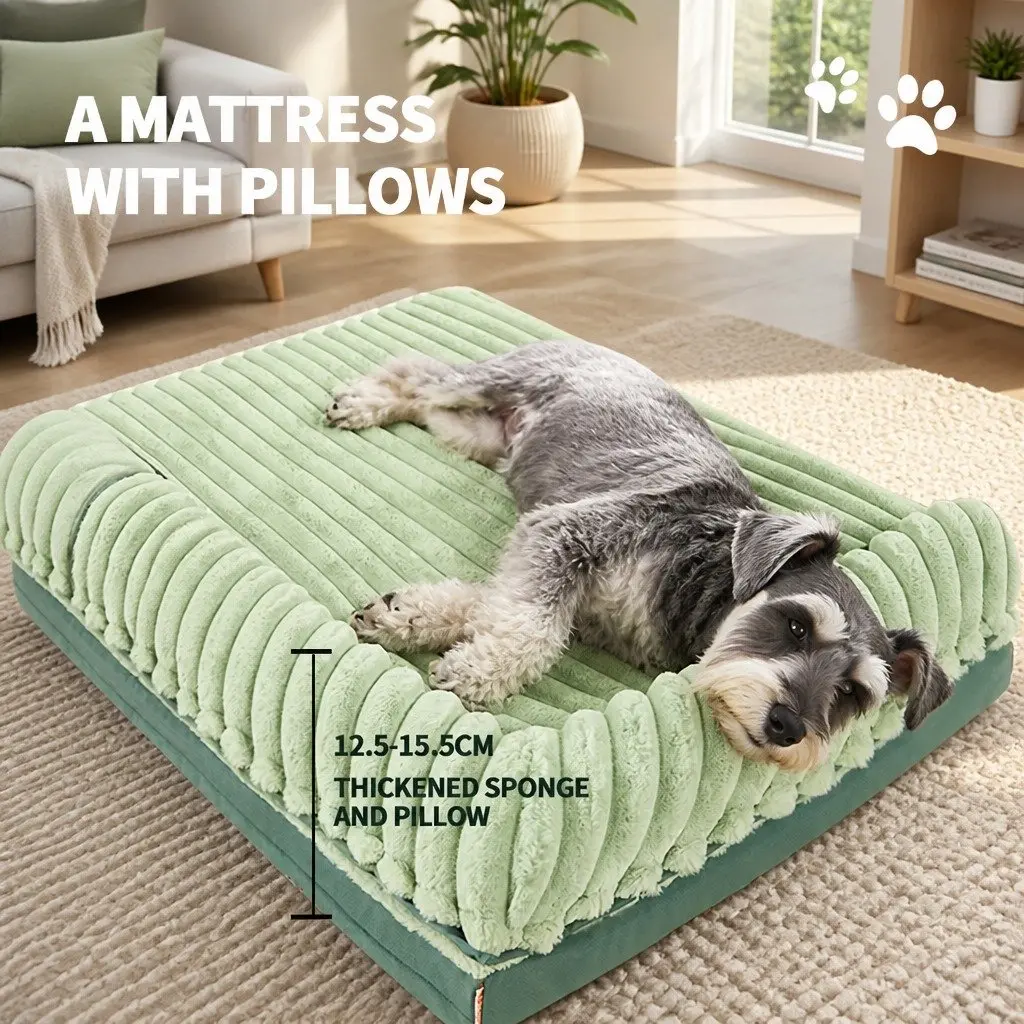 Dog Bed Velvet Detachable Washable Reversible 60x45x12.5cm Green