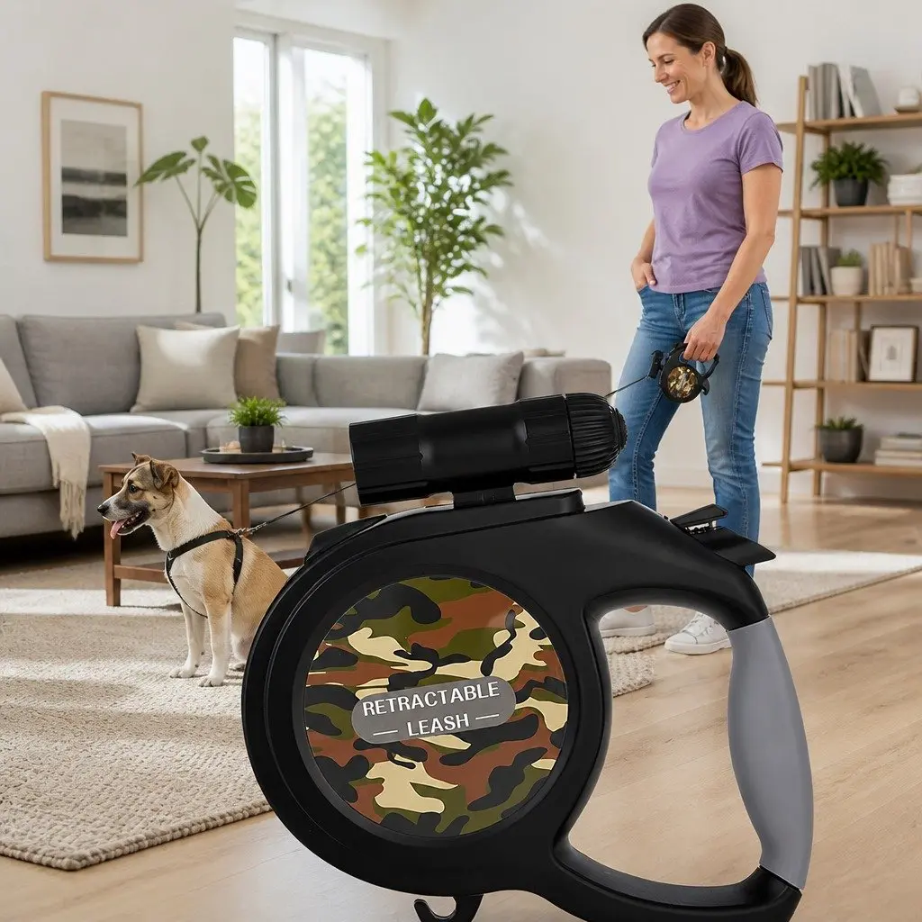 Pet Auto-Retractable Leash 8 Metres Dog Walking Lead Green Camo