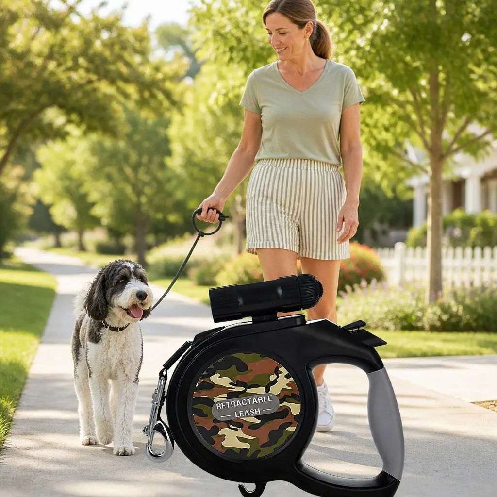 Pet Auto-Retractable Leash 8 Metres Dog Walking Lead Green Camo