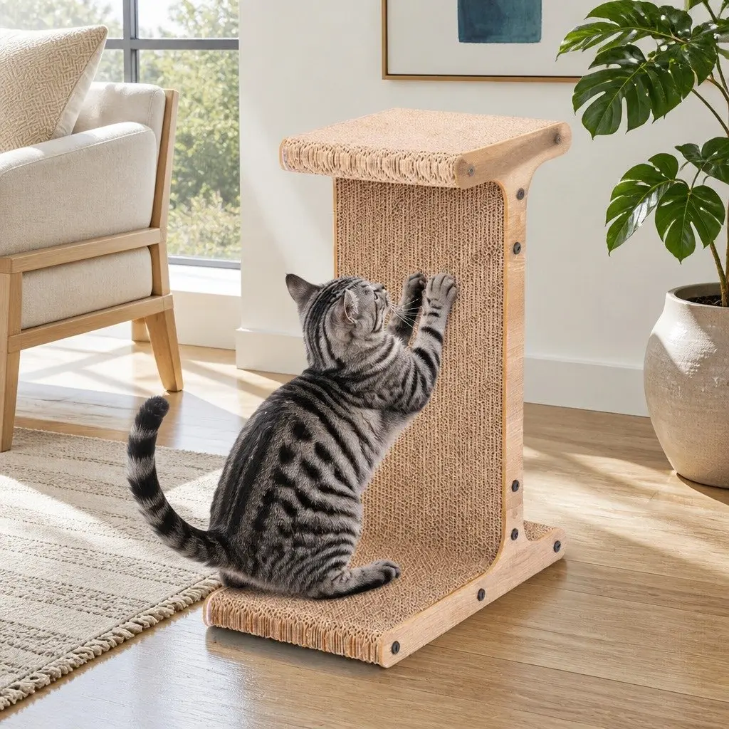 Cardboard Cat Scratch Board T-Jump Stand Kitten Scratcher Toy Lounge