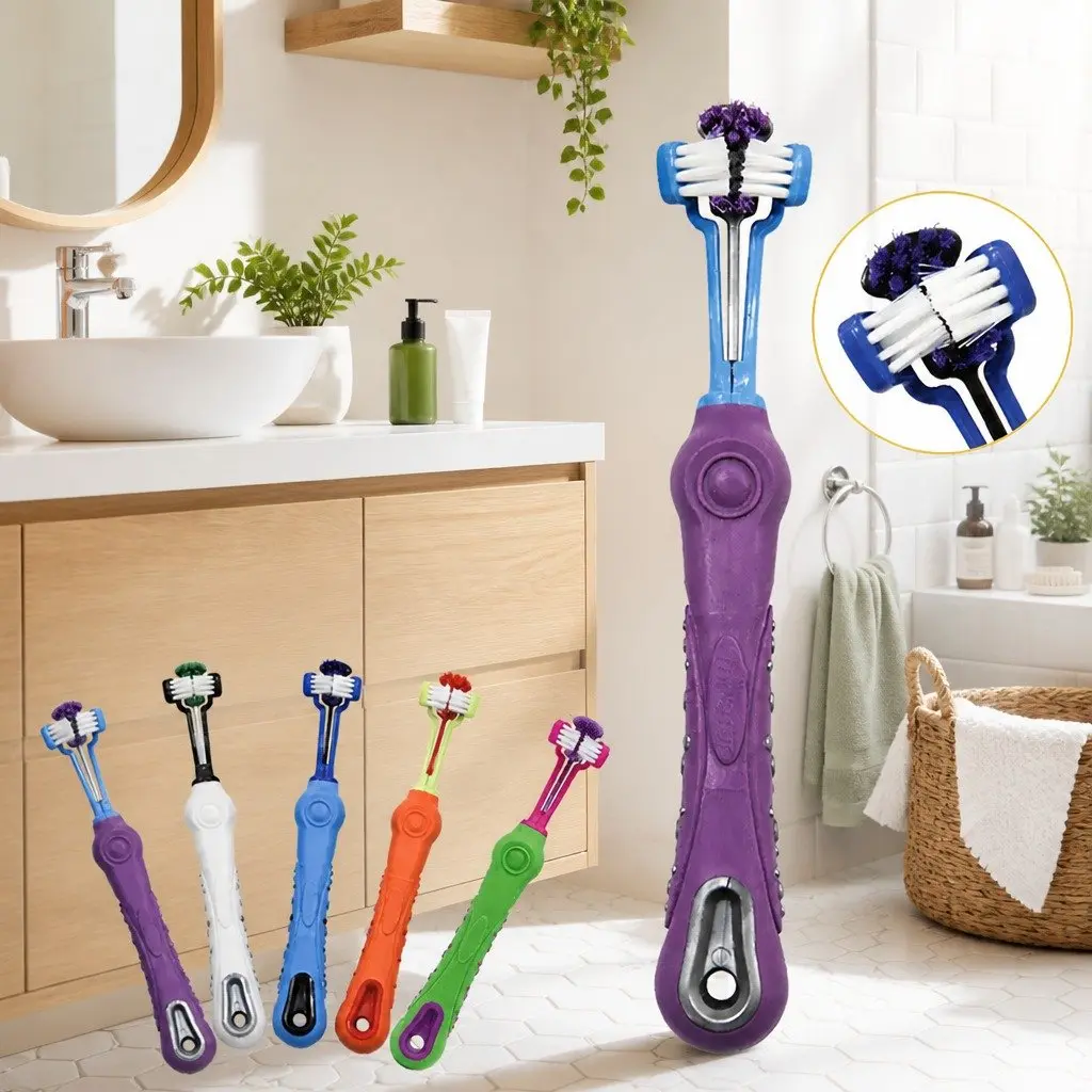 Three-Head Toothbrush Pet Dental Care Tool Green 17cm
