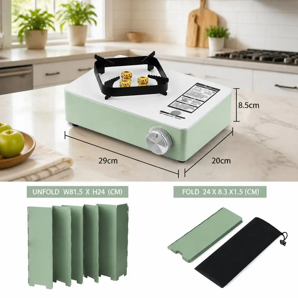 Portable Cassette Camping Stove BBQ Picnic Cooker 29 x 20 x 8.5cm Macaron Green
