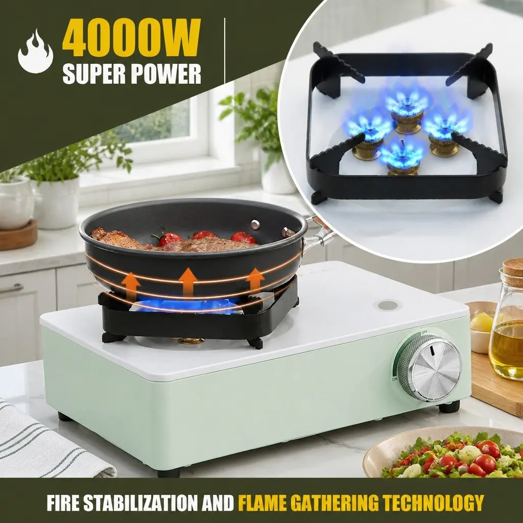 Portable Cassette Camping Stove BBQ Picnic Cooker 29 x 20 x 8.5cm Macaron Green