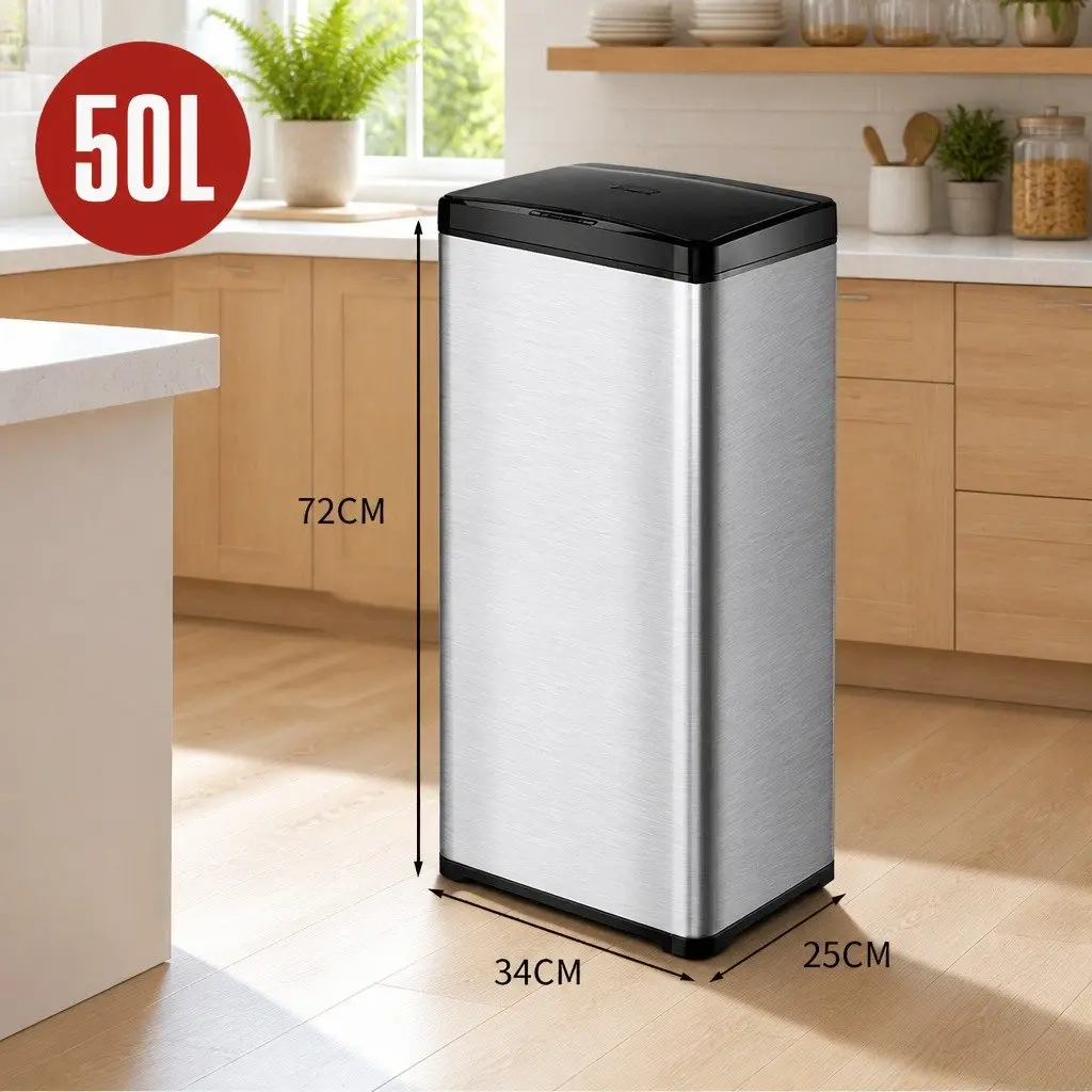Automatic Motion Sensor Waste Bin 50L Stainless Steel Kitchen Trash Can