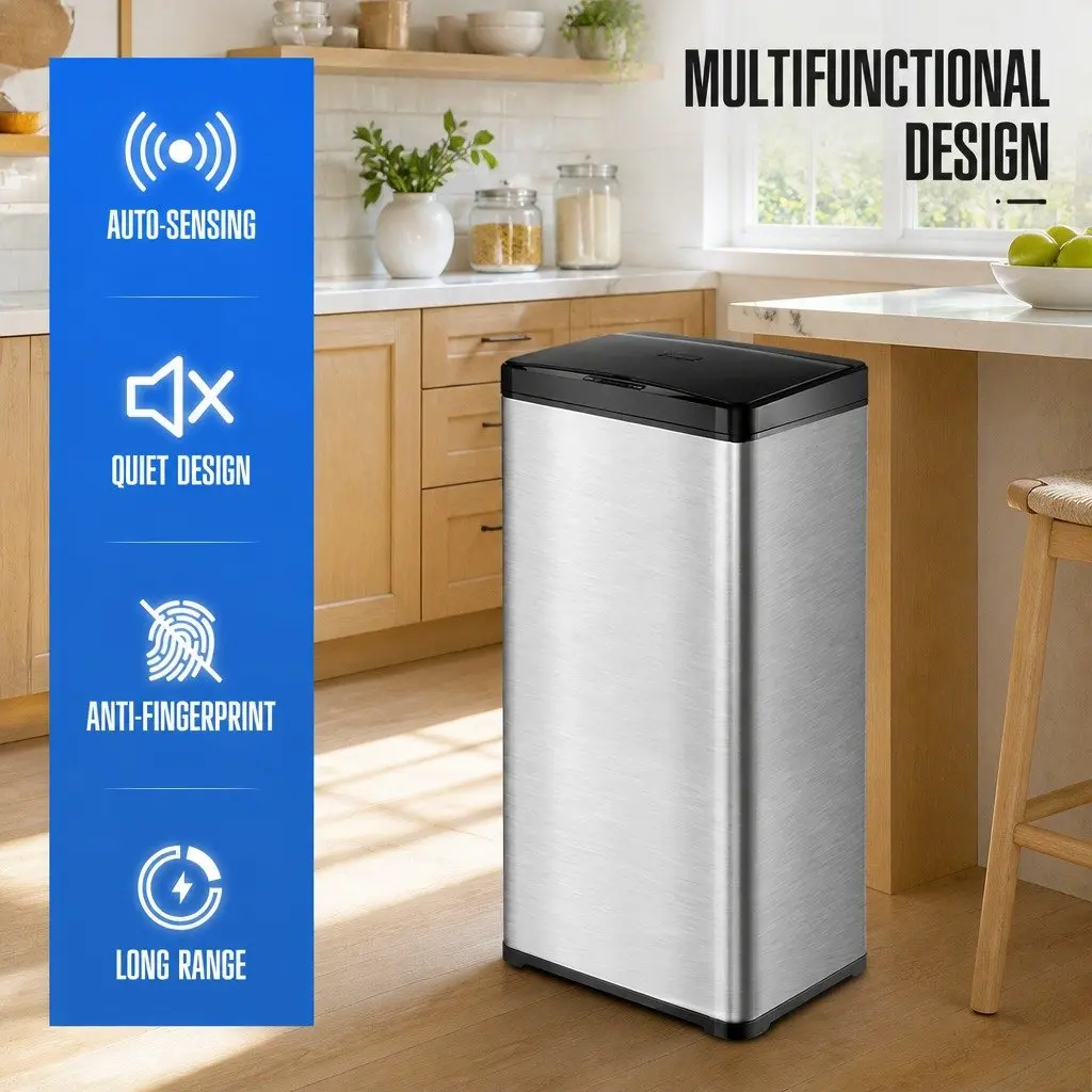 Automatic Motion Sensor Waste Bin 50L Stainless Steel Kitchen Trash Can