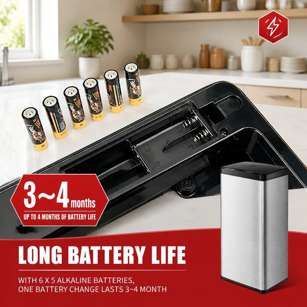 Automatic Motion Sensor Waste Bin 50L Stainless Steel Kitchen Trash Can
