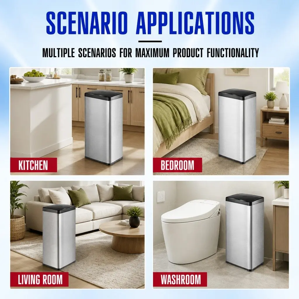 Automatic Motion Sensor Waste Bin 50L Stainless Steel Kitchen Trash Can