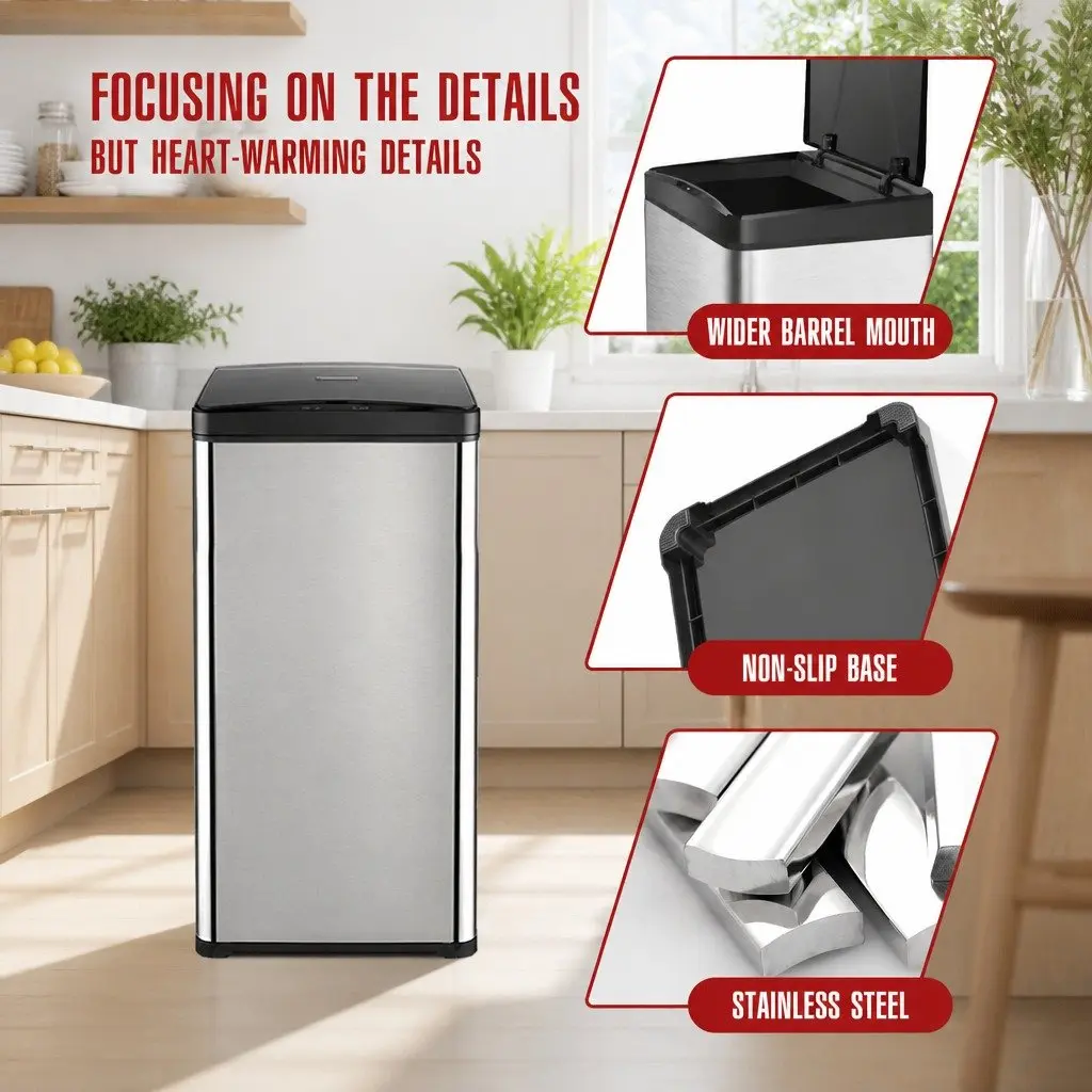 Automatic Motion Sensor Waste Bin 50L Stainless Steel Kitchen Trash Can