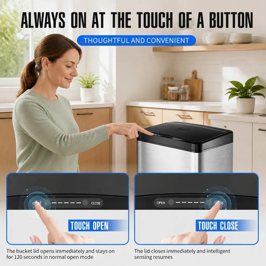 Automatic Motion Sensor Waste Bin 50L Stainless Steel Kitchen Trash Can