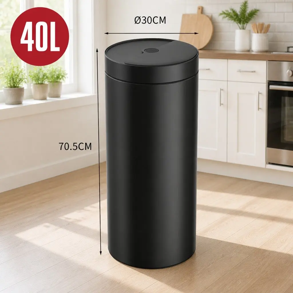 40L Automatic Sensor Trash Can Touch Free Kitchen Garbage Bin Black