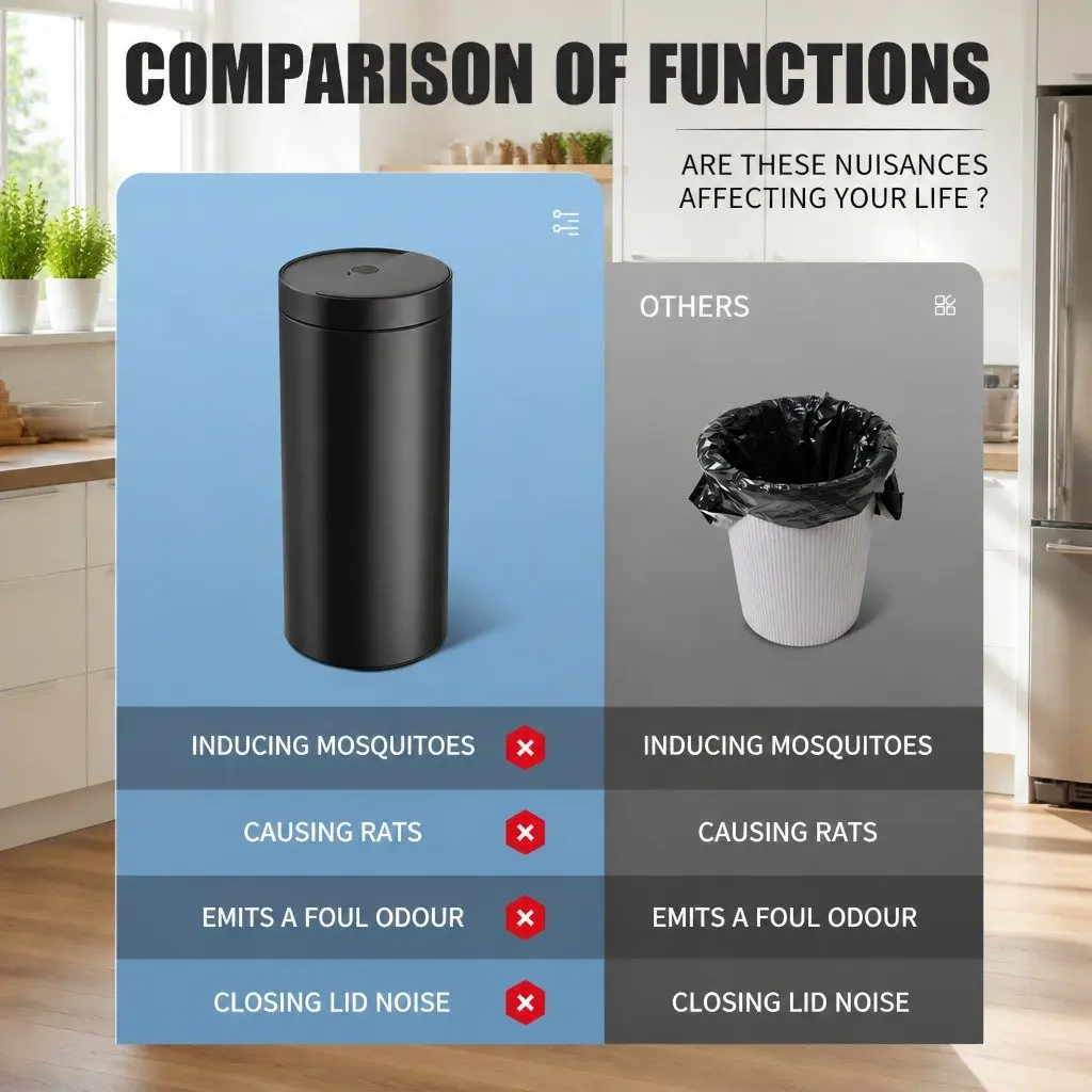 40L Automatic Sensor Trash Can Touch Free Kitchen Garbage Bin Black