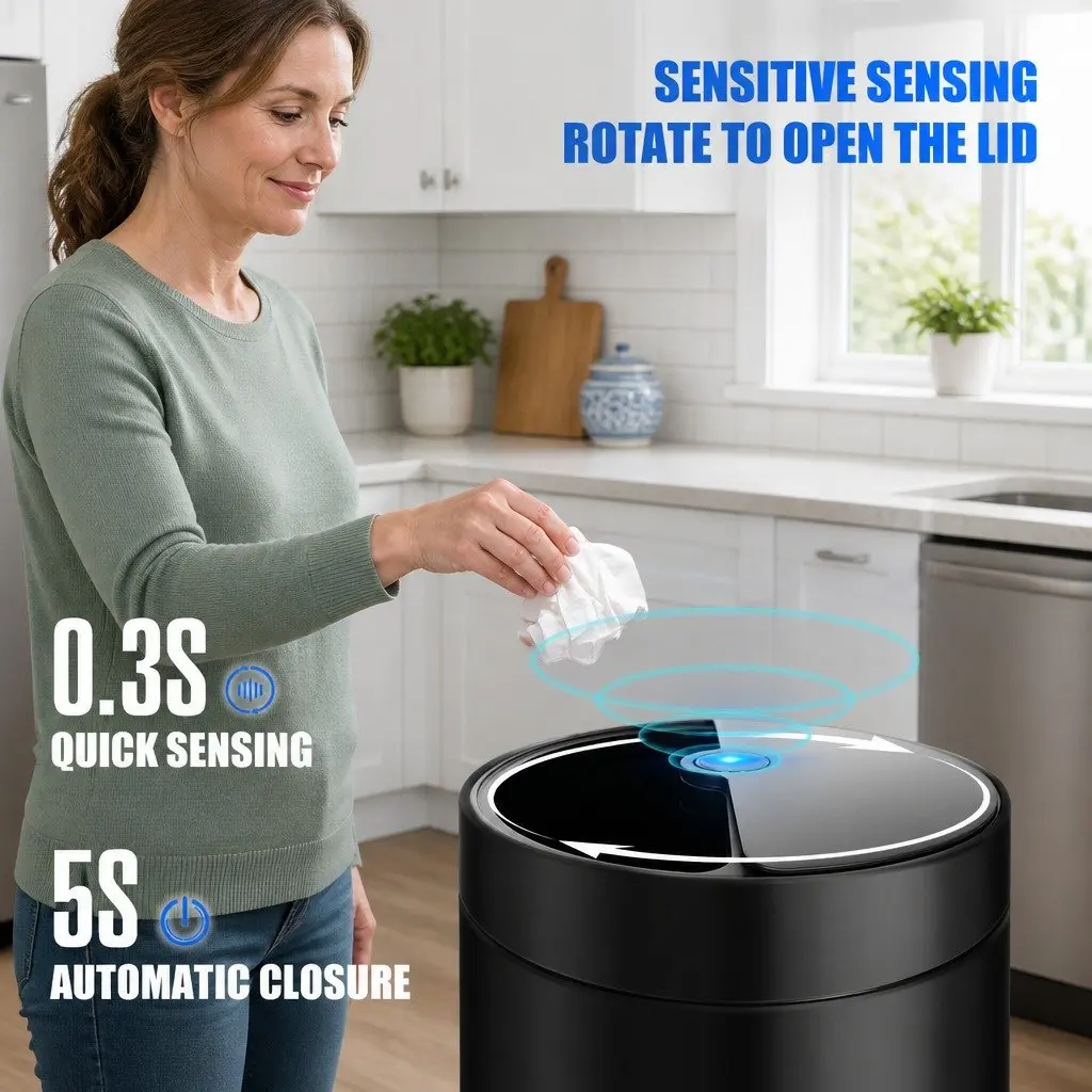 40L Automatic Sensor Trash Can Touch Free Kitchen Garbage Bin Black