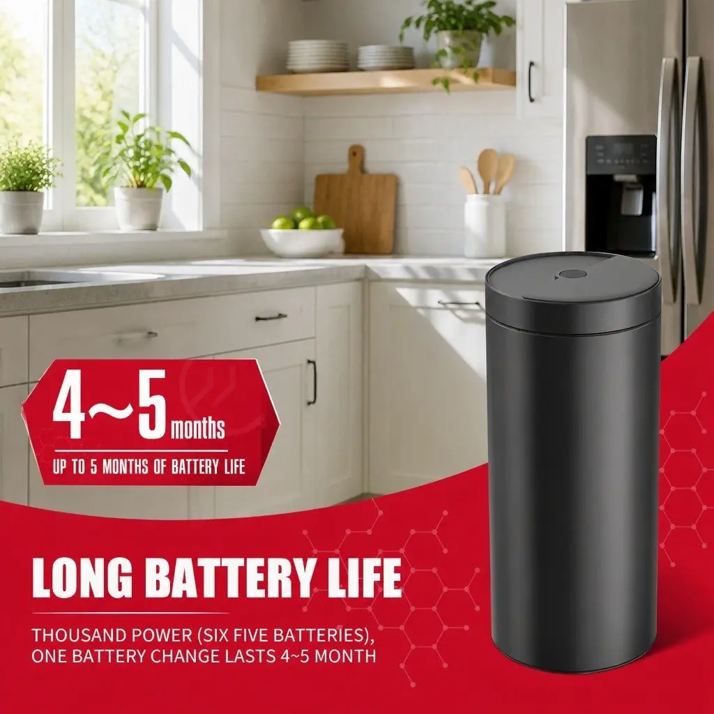 40L Automatic Sensor Trash Can Touch Free Kitchen Garbage Bin Black