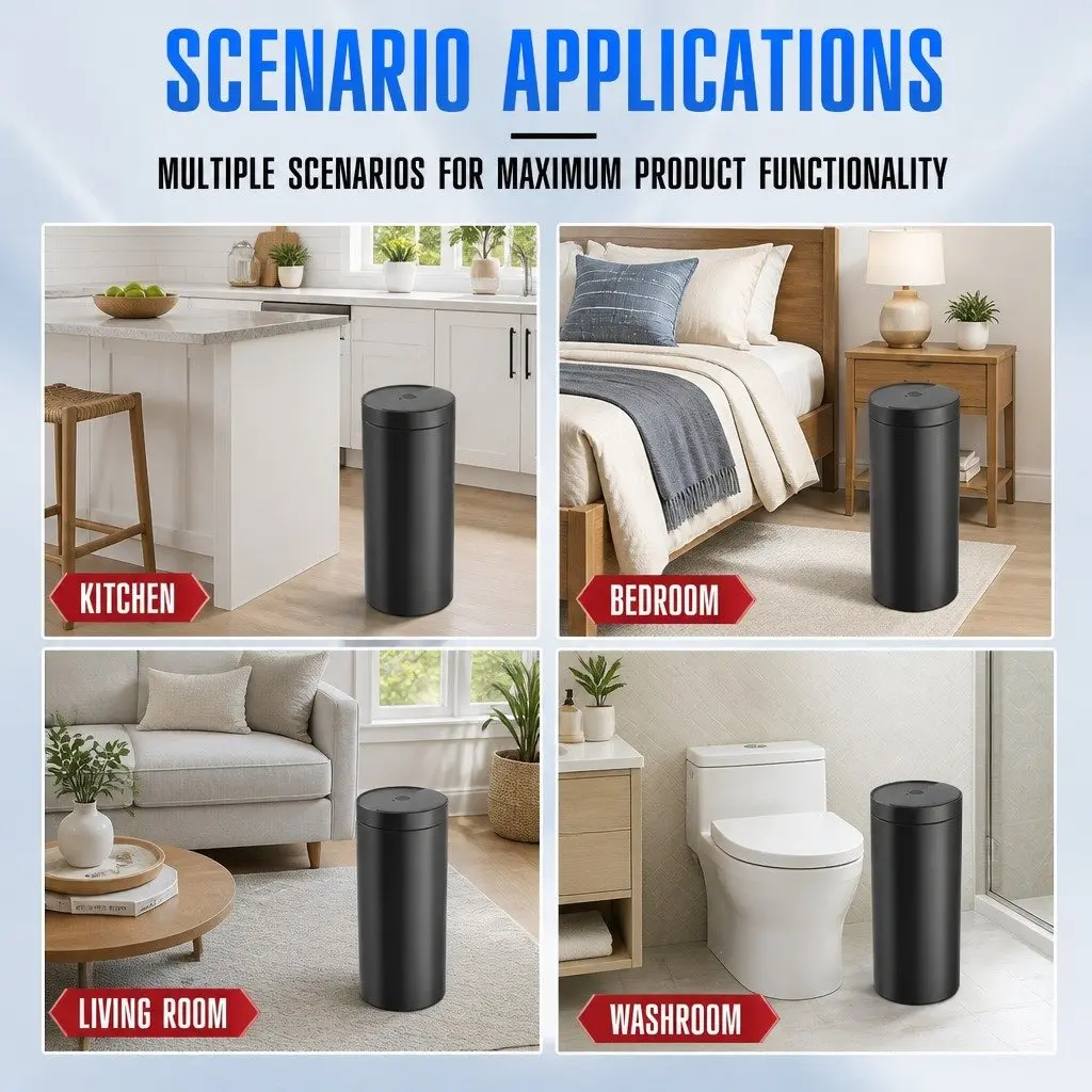 40L Automatic Sensor Trash Can Touch Free Kitchen Garbage Bin Black