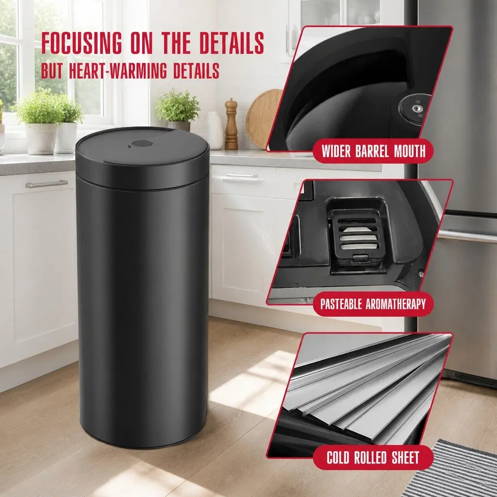 40L Automatic Sensor Trash Can Touch Free Kitchen Garbage Bin Black