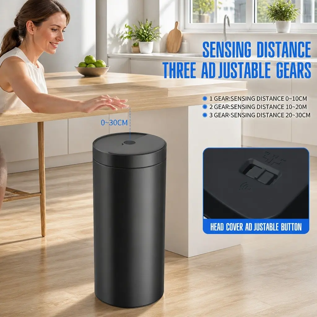 40L Automatic Sensor Trash Can Touch Free Kitchen Garbage Bin Black