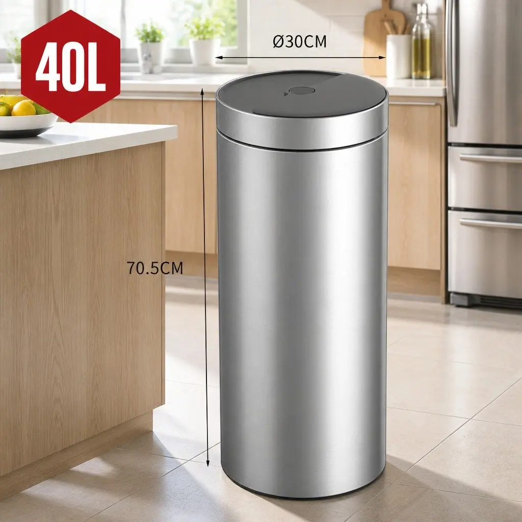 40L Touchless Kitchen Trash Can Automatic Sensing Stainless Steel Waste Bin Silver