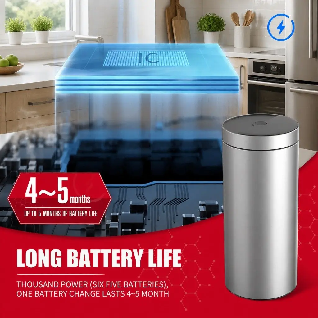 40L Touchless Kitchen Trash Can Automatic Sensing Stainless Steel Waste Bin Silver