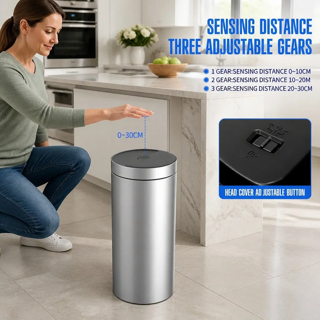 40L Touchless Kitchen Trash Can Automatic Sensing Stainless Steel Waste Bin Silver