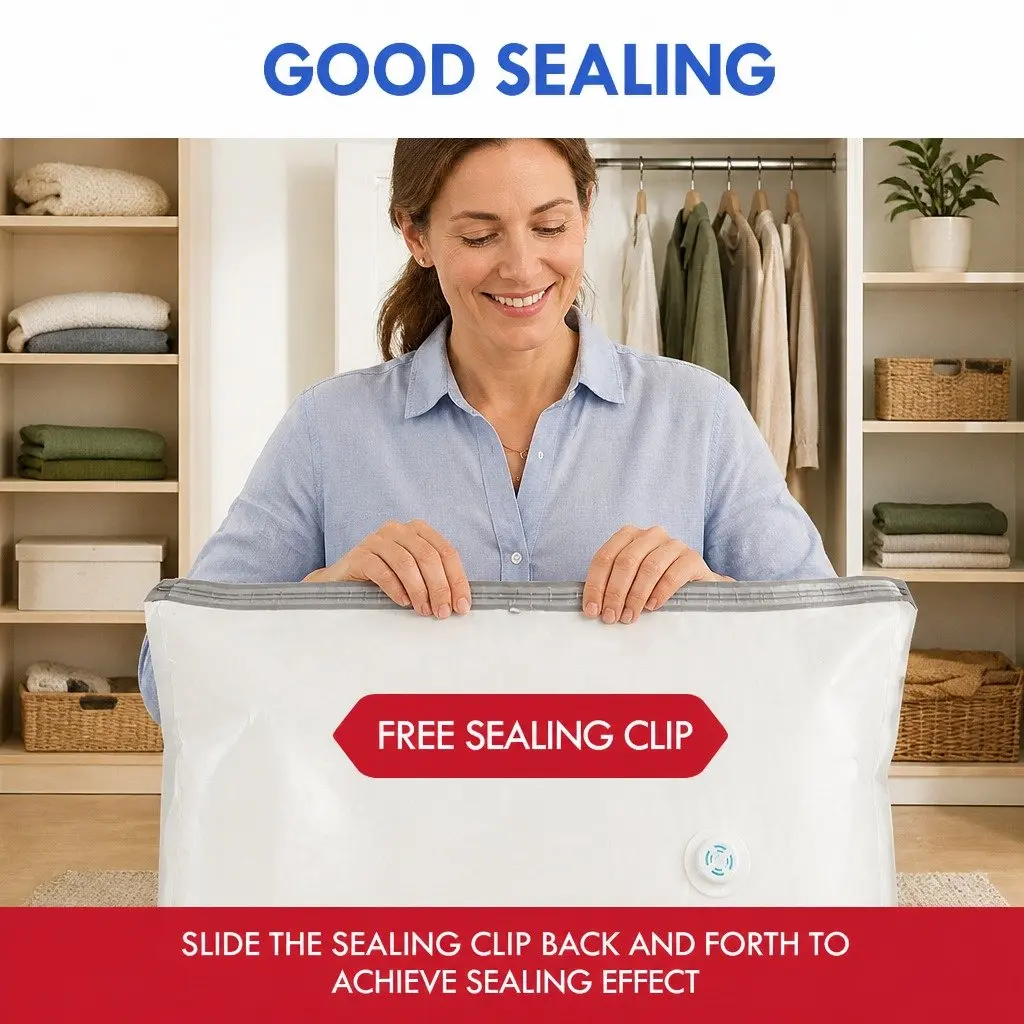 Vacuum Compression Bag XL Capacity for Clothing and Bedding White