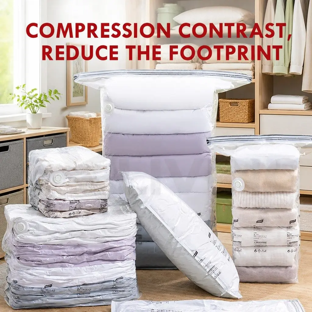 Vacuum Compression Bag XL Capacity for Clothing and Bedding White