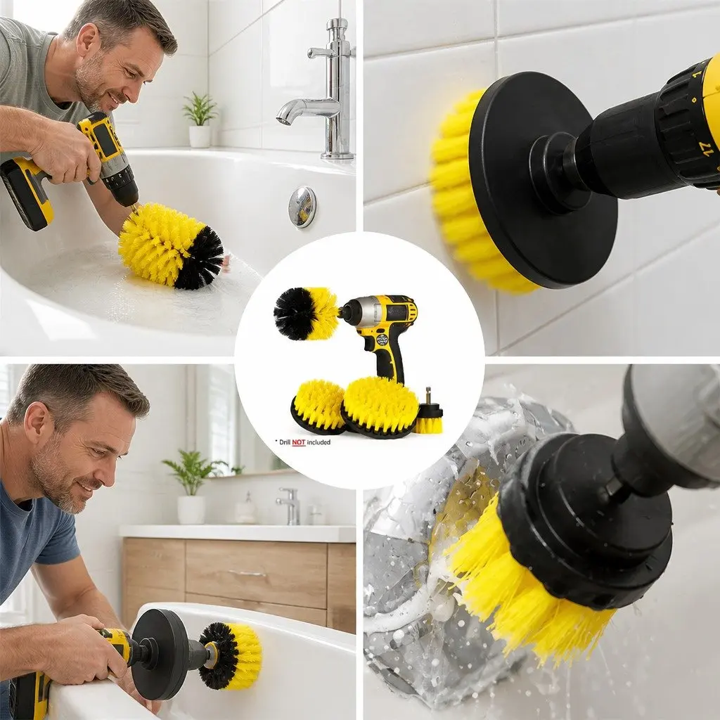 Electric Drill Cleaning Brush Head Set Three-Piece Bathroom Sink Carpet Scrubber 2 3.5 4 Inch White Black Blue Yellow Red Green