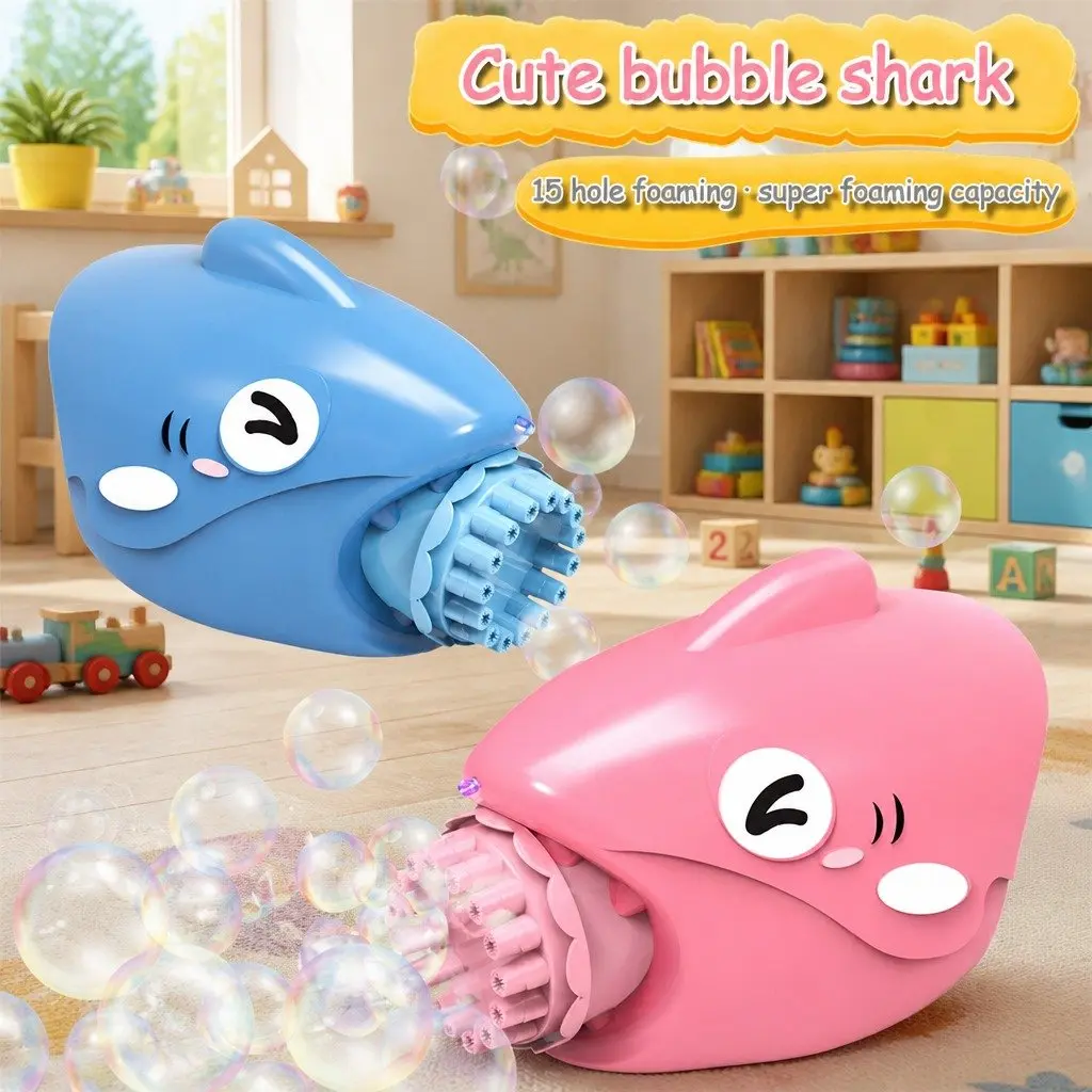 Bubble Gun Automatic Hand-Held Toy Machine Outdoor Bubble Maker 15 Holes Blue Pink