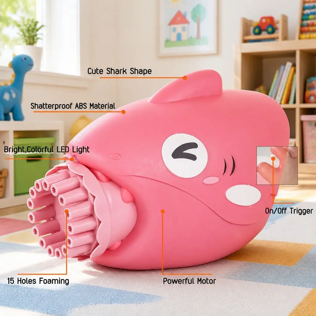Bubble Gun Automatic 15-Hole Hand-Held Outdoor Toy for Kids Blue Pink