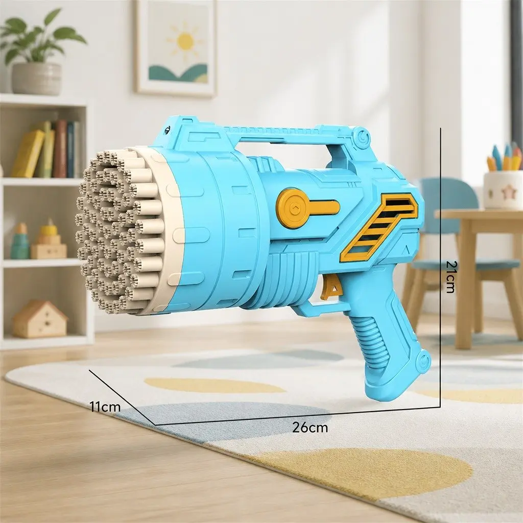 Bubble Gun Toy Automatic Blowing Bubbles 69 Holes Blue