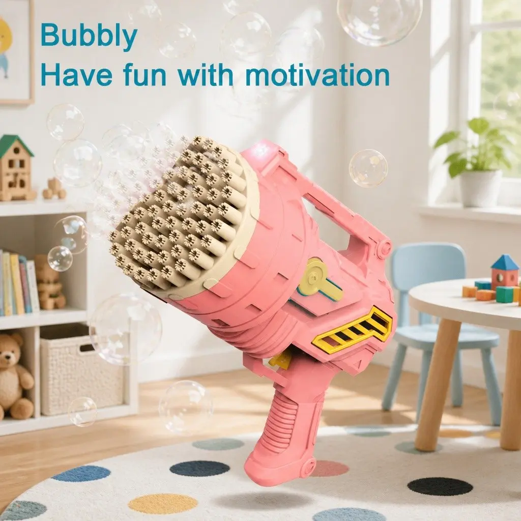 Bubble Gun Toy Automatic Blowing Bubbles 69 Holes Blue