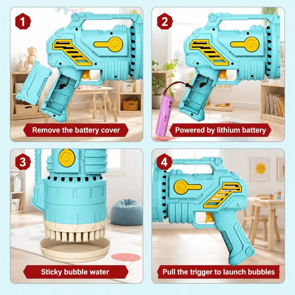 Bubble Gun Toy Automatic Blowing Bubbles 69 Holes Blue