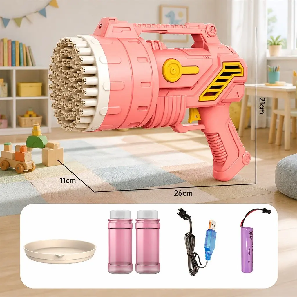 Bubble Gun Toy Automatic Blowing Bubbles 69 Holes Blue