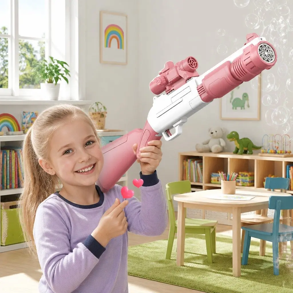 Bubble Toy Machine Hand-Held Electric Spray Gun 10-Hole Pink 44.5cm X 7cm X 15.5cm