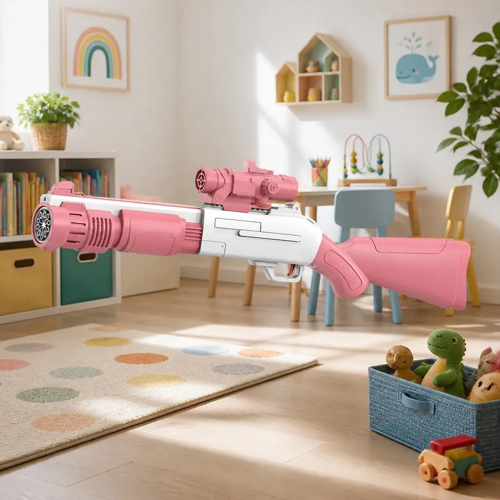 Bubble Toy Machine Hand-Held Electric Spray Gun 10-Hole Pink 44.5cm X 7cm X 15.5cm