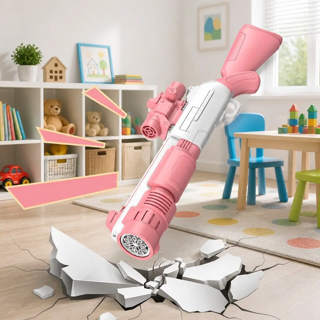 Bubble Toy Machine Hand-Held Electric Spray Gun 10-Hole Pink 44.5cm X 7cm X 15.5cm