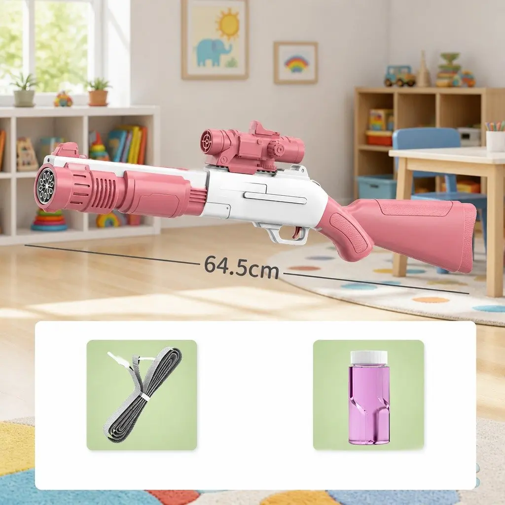 Bubble Toy Machine Hand-Held Electric Spray Gun 10-Hole Pink 44.5cm X 7cm X 15.5cm