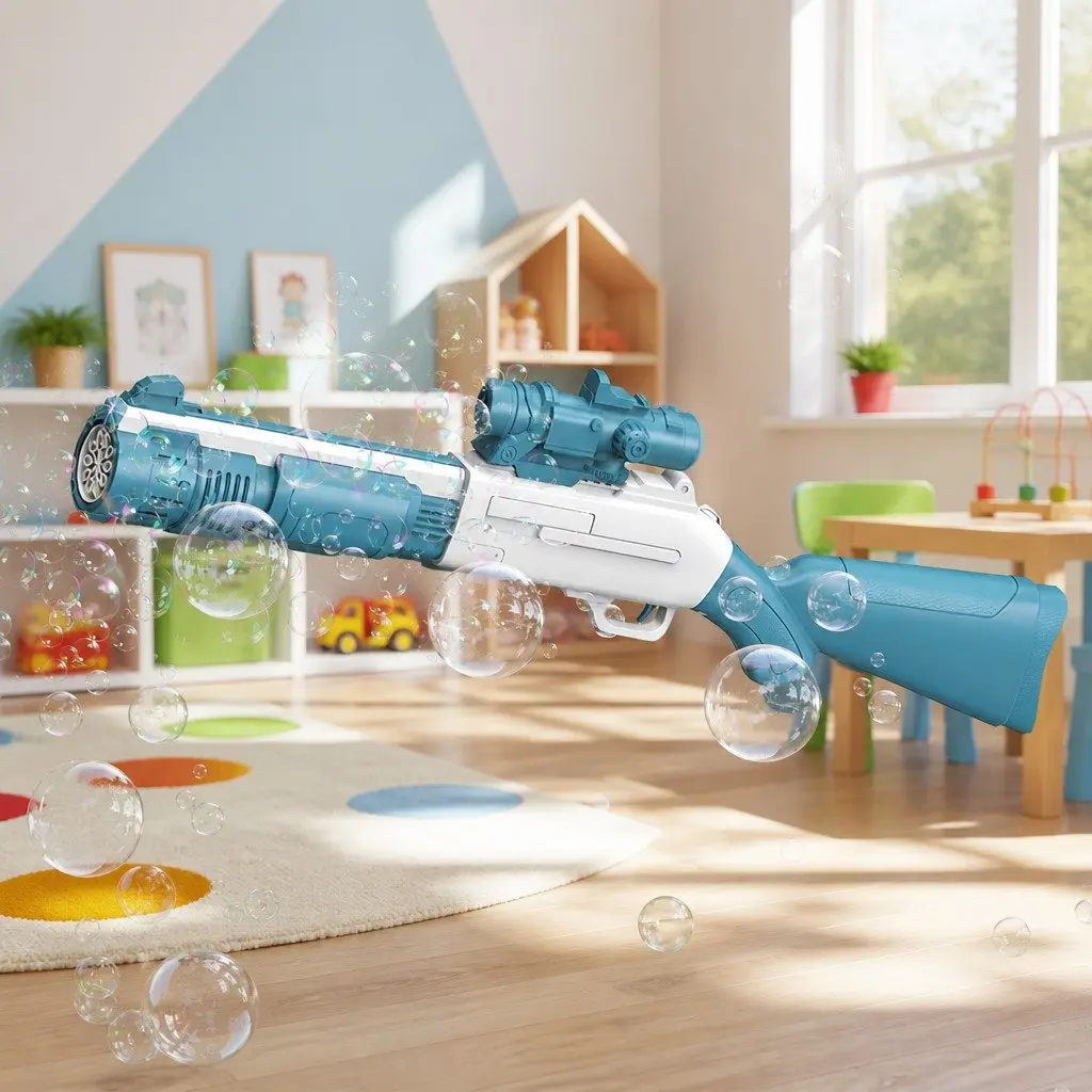 Bubble Machine Hand-Held Spray Gun Electric 10-Hole 44.5cm Pink Blue