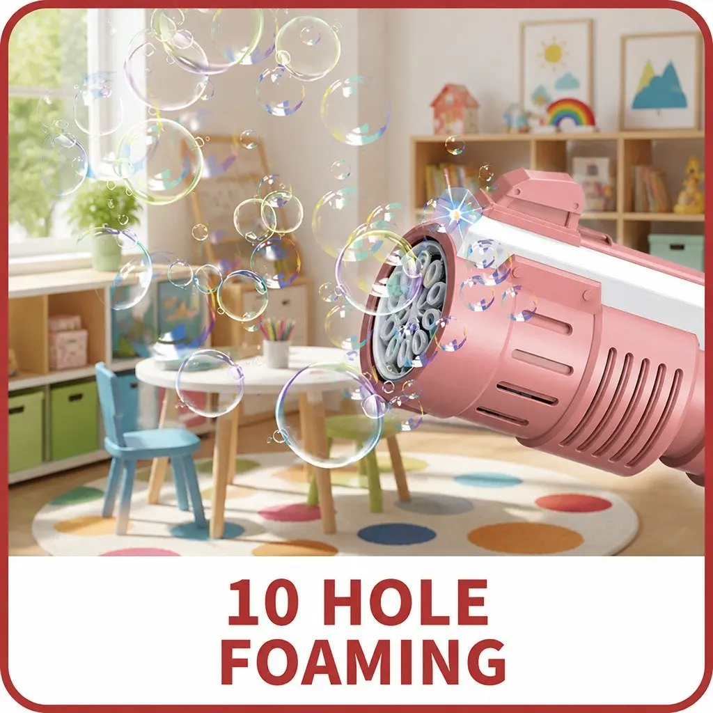 Bubble Machine Hand-Held Spray Gun Electric 10-Hole 44.5cm Pink Blue