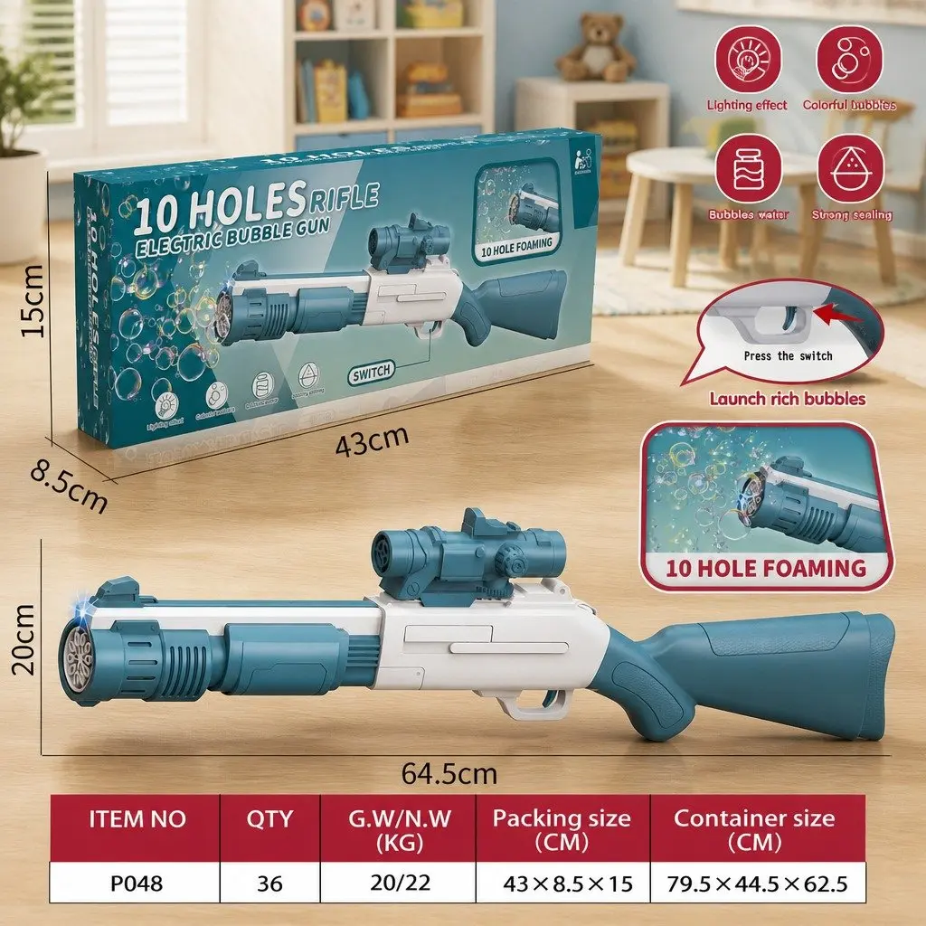 Bubble Machine Hand-Held Spray Gun Electric 10-Hole 44.5cm Pink Blue