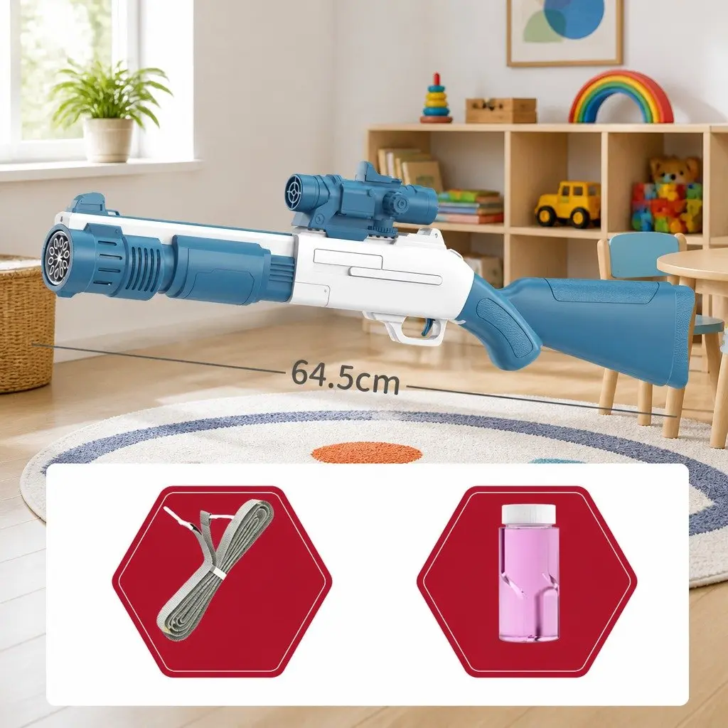 Bubble Machine Hand-Held Spray Gun Electric 10-Hole 44.5cm Pink Blue